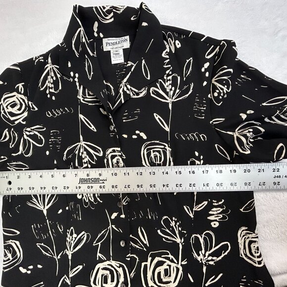 Pendleton Womens Black White Floral Print Short Sleeve Button-Up Blouse Size 14 - Picture 6 of 7
